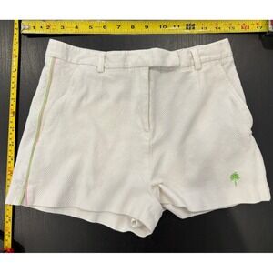 Lilly Pulitzer White Textured Palm Tree Embroidered Shorts Side Stripe Womens 4
